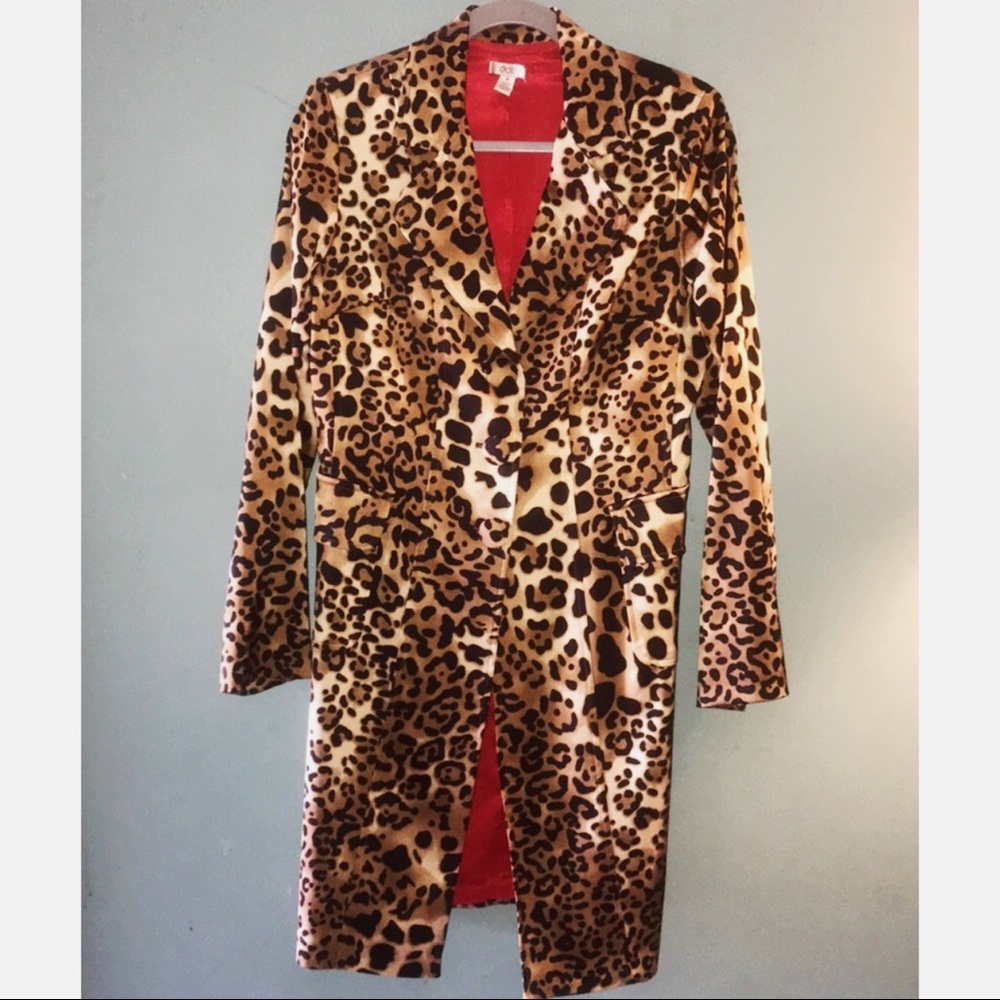 Cache Silky Leopard Print Fitted Midi Trench Coats - image 4